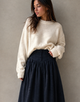 La Nina Navy Wool Button Midi Skirt