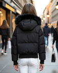 Scotch Bonnet Cropped Black Teen Coat With Fur Hood