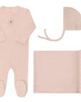 Ely's And Co Pink Embroidered Floral Dot Footie Set