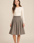 Tangerine Plaid Pleated Midi Cotton Skirt