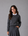 Sweet Threads Ruffle Neck Grey Top