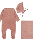 Bee And Dee Rose Lovely Loops Velour Footie Set
