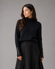 Hev And Bloom Black Turtleneck With Sleeve Buttons