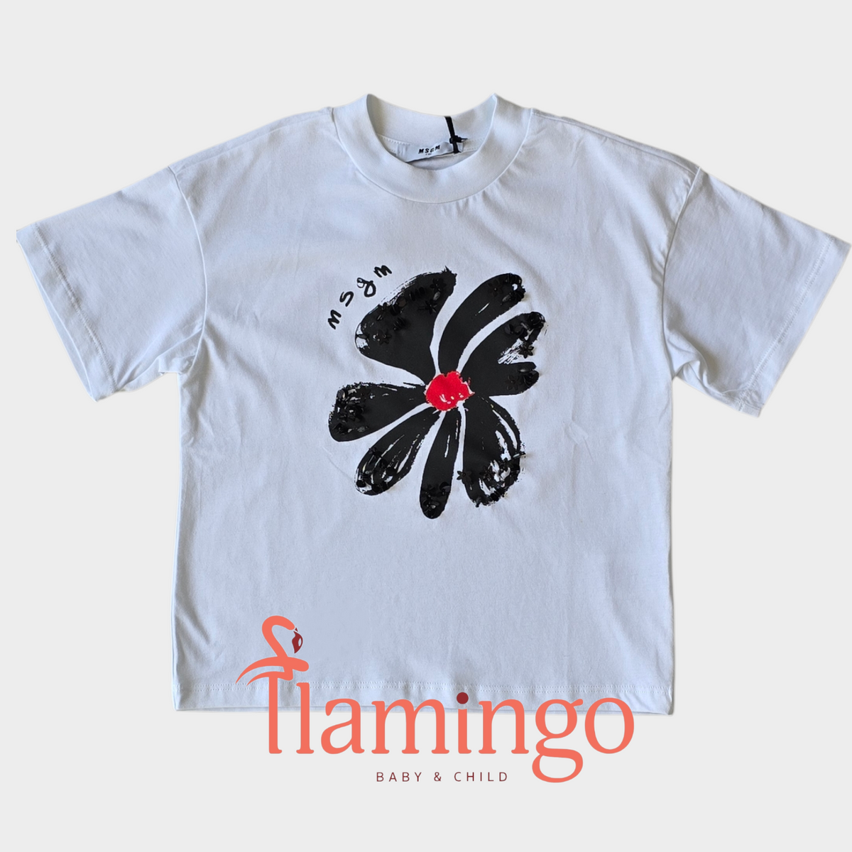 MSGM Black Flower T-Shirt – flamingobabychild