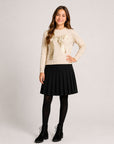 Max And Co Ivory Knit Sweater With Metallic Bow