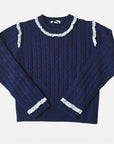 Philosophy Navy Cable Knit Lace Trim Sweater