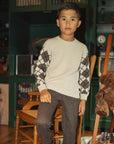 Mann Cream And Brown Argyle Sleeves Sweater