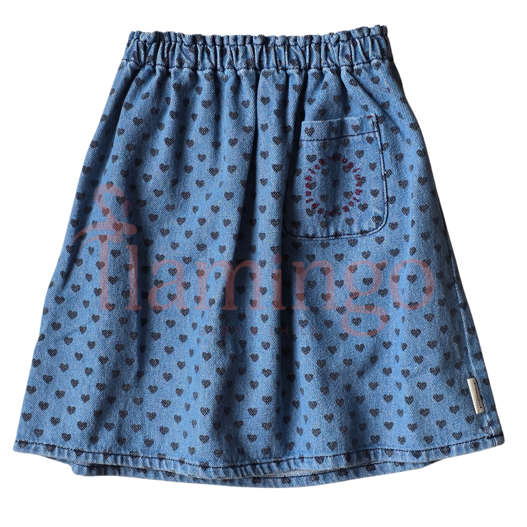 Piupiuchick Blue Denim Hearts Knee-Length Skirt