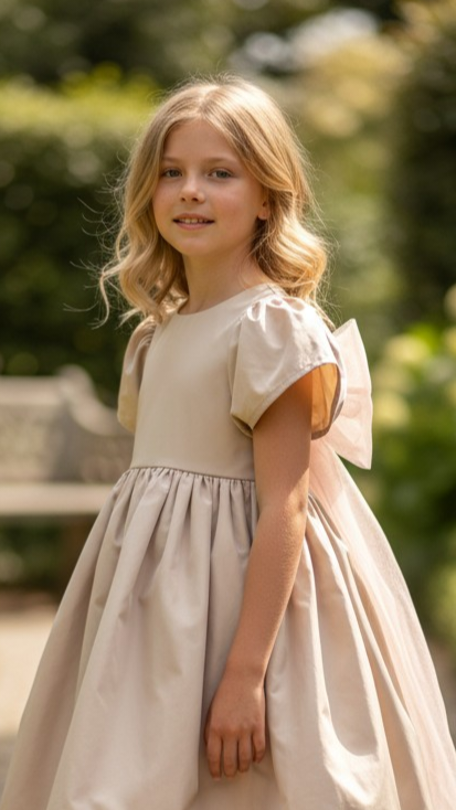 beige bow dress Beige Floral Bow Vneck Midi Dress L
