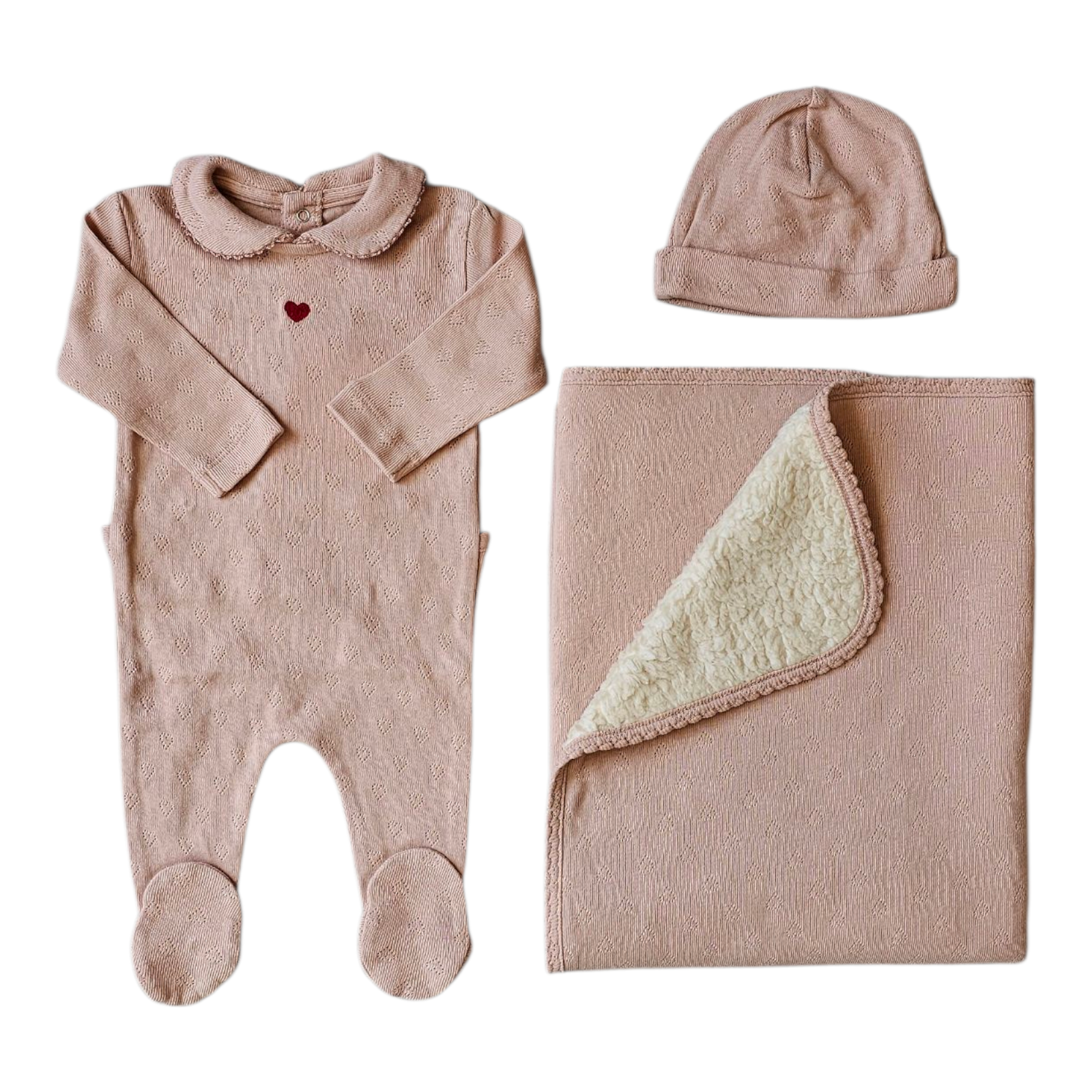 Bebe Organic Blush Heart Collar Footie Set