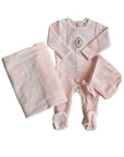 Ely's And Co Pink Embroidered Floral Dot Footie Set