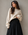 La Nina Black Wool Button Midi Skirt