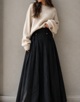 La Nina Black Wool Button Midi Skirt