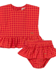 My Little Cozmo Coral Gingham Bloomer Set
