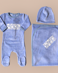 Coton Pompom Blue Bebe Lace Footie Set