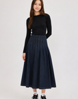Hev And Bloom Black Denim Midi Knife Pleat Skirt