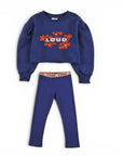 Loud Blue Flower Drop Shoulder Aop Sweater Set