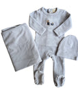 Ely's And Co Blue Embroidered Bear Footie Set