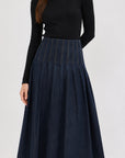 Hev And Bloom Black Denim Midi Knife Pleat Skirt
