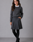 Sweet Threads Ruffle Neck Grey Top