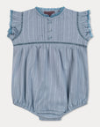 Orange Dimanche Sky Blue Textured Cotton Girl Romper