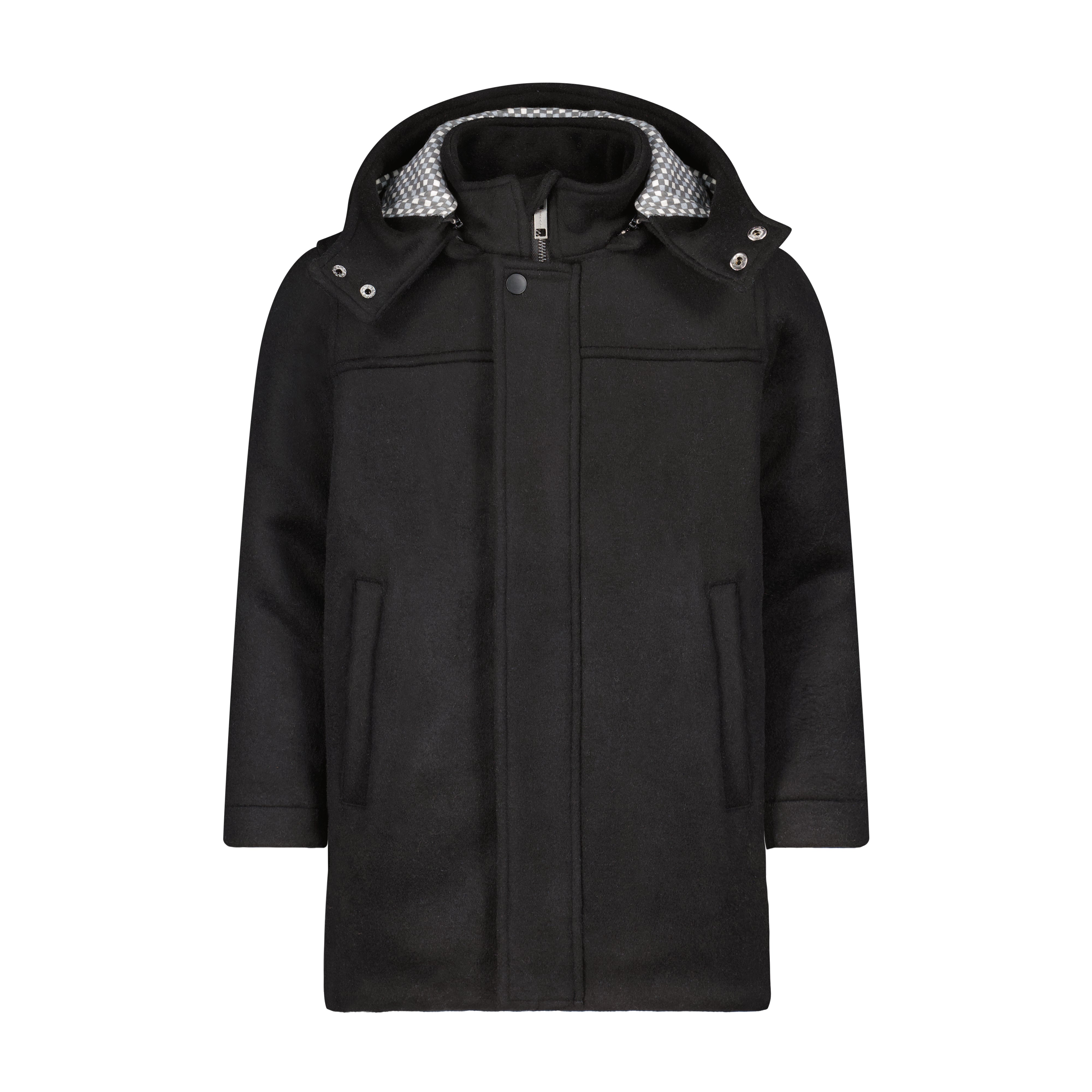Denali Classic Black Multi Check Hooded Wool Coat