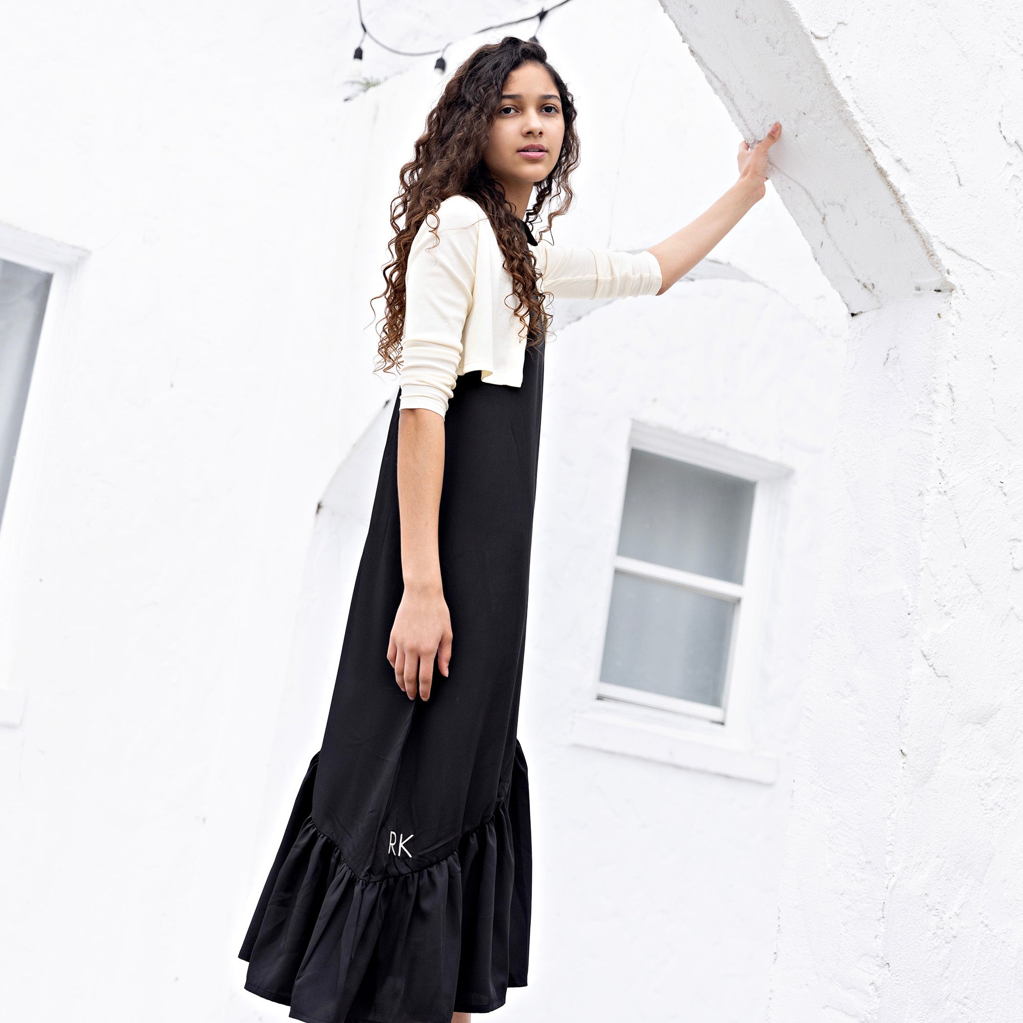 Retrokid Black Collar Maxi With Cardigan 5-6y Retrokid Black Collar Maxi With Cardigan 5-6y