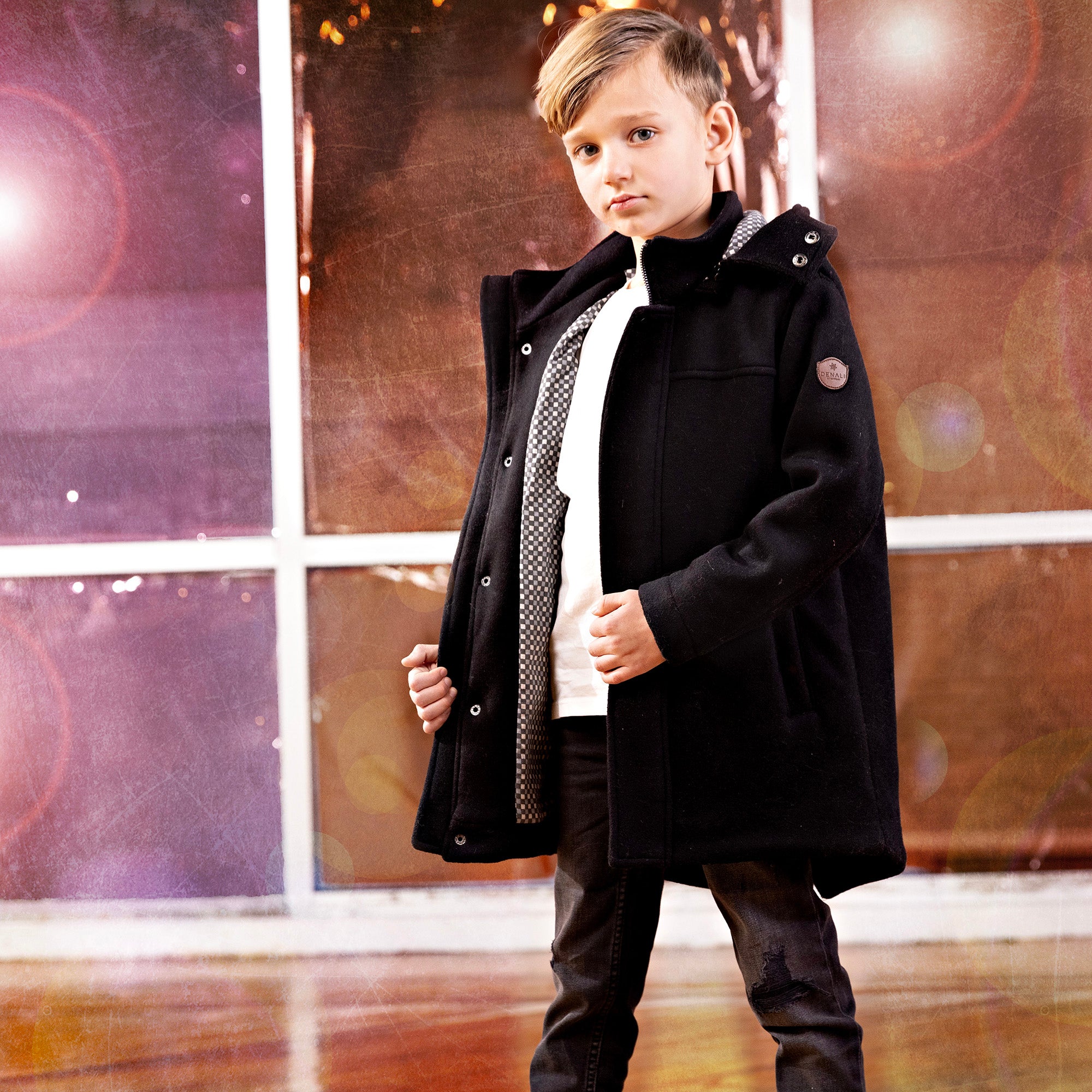 Denali Classic Black Multi Check Hooded Wool Coat