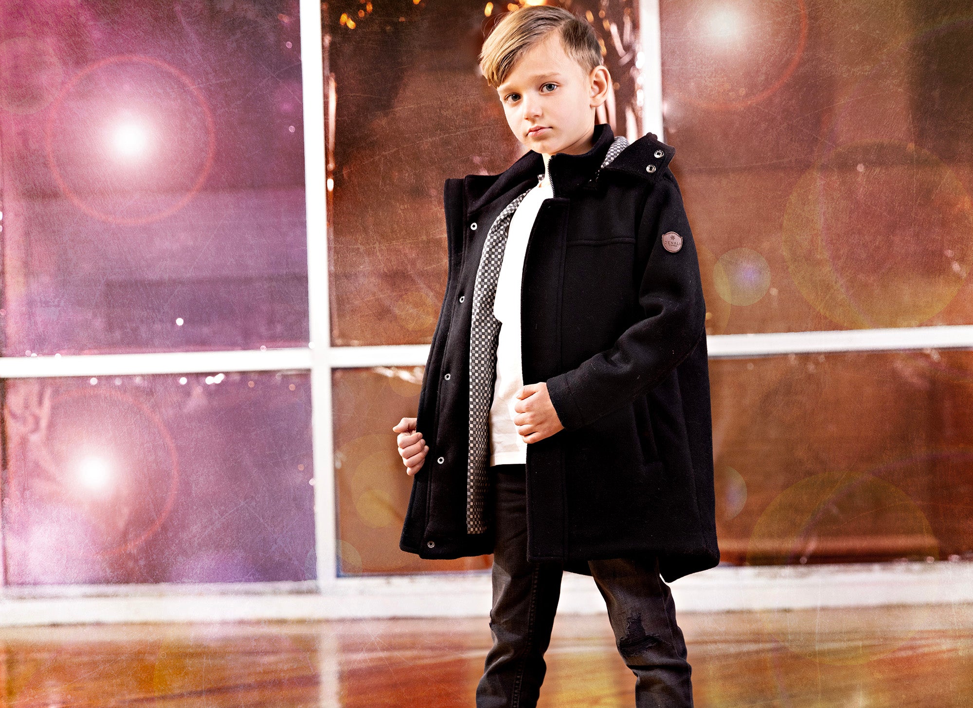 Denali Classic Black Multi Check Hooded Wool Coat