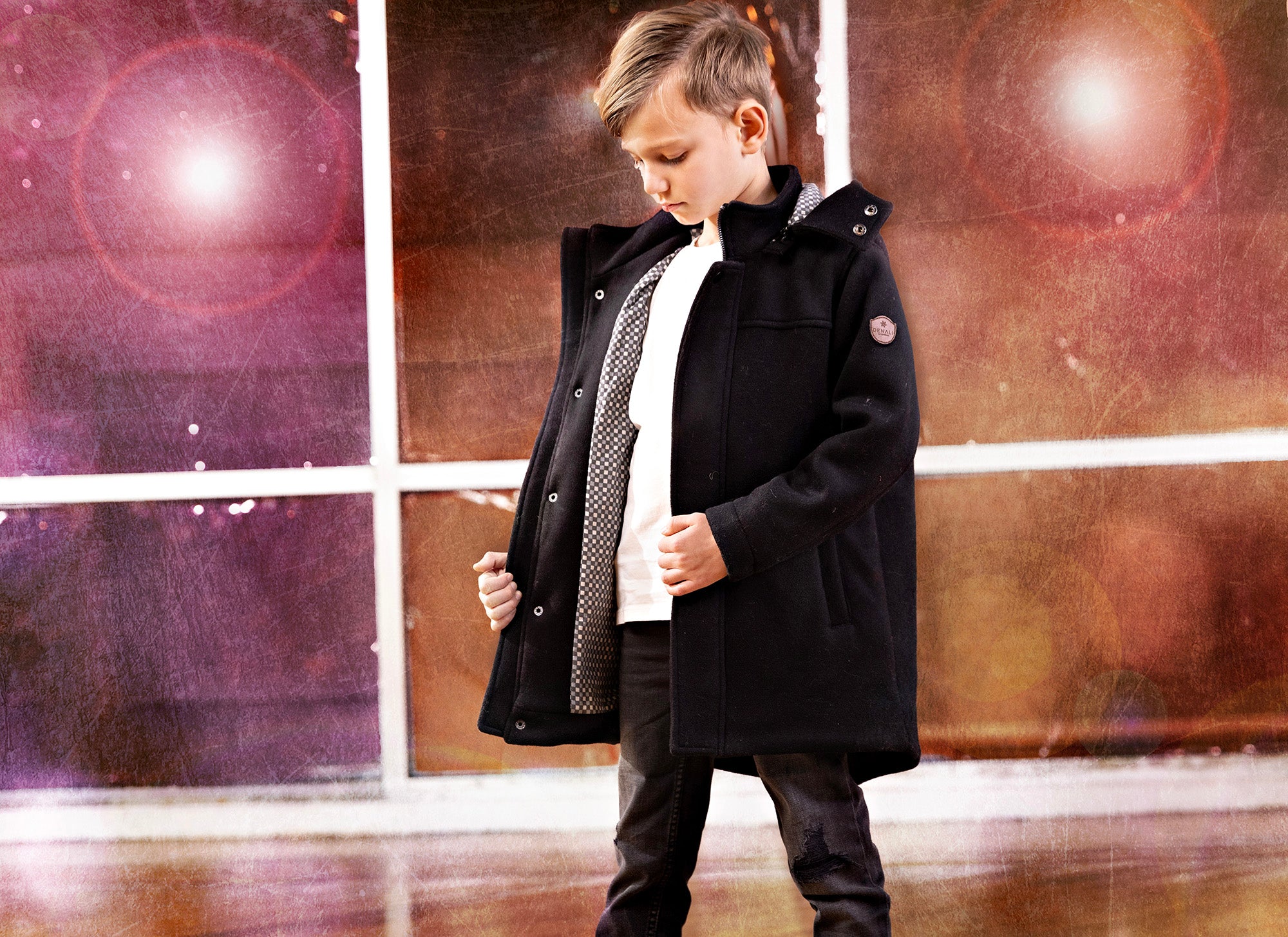 Denali Classic Black Multi Check Hooded Wool Coat