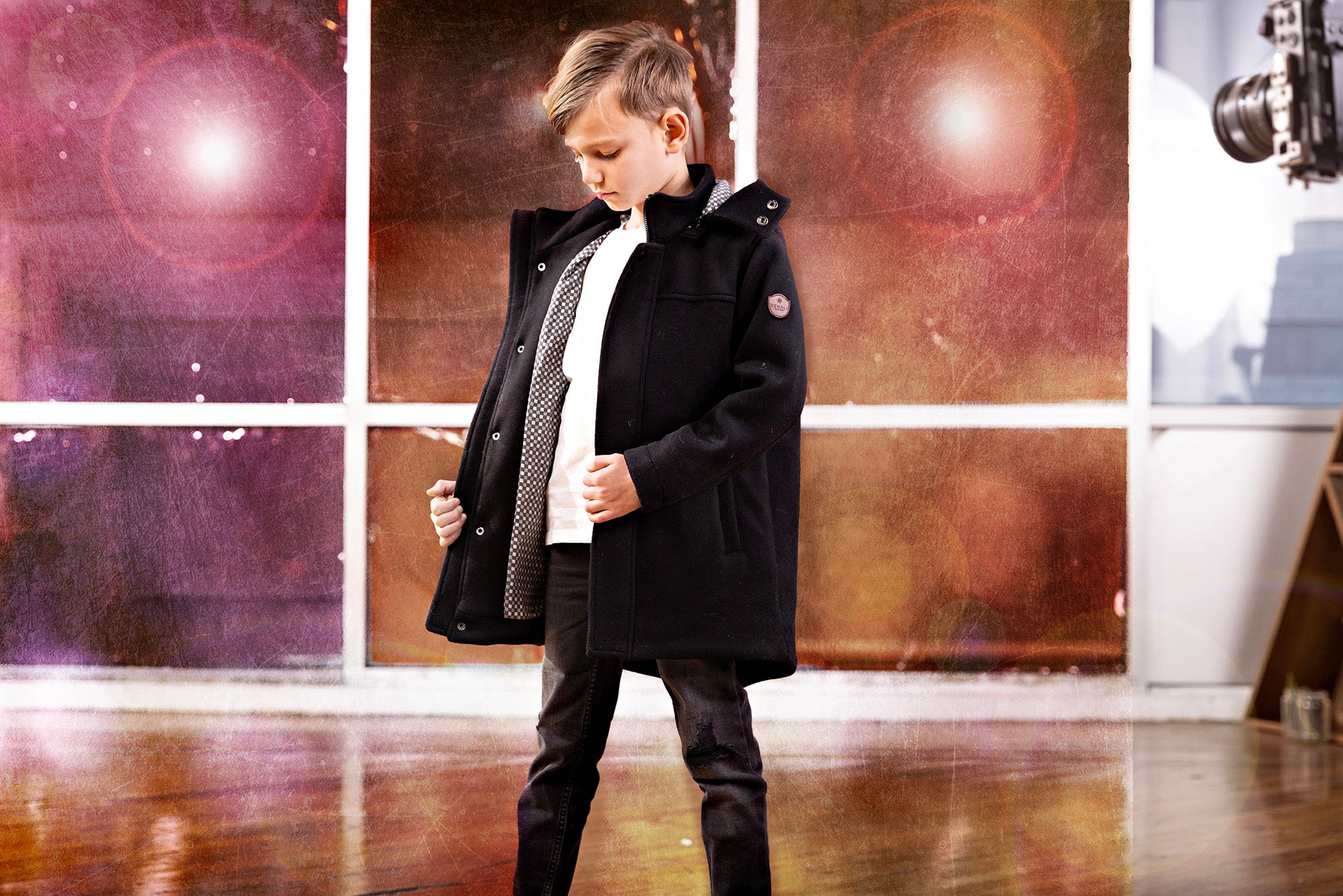 Denali Classic Black Multi Check Hooded Wool Coat