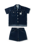 Birnham On The Sea Indigo Button Down Shorts Set