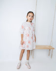 Noma Peach Printed Floral Mini Pleats Square Neck Dress