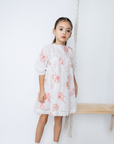 Noma Peach Printed Floral Mini Pleats Square Neck Dress