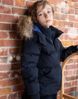 Ellabee Black With Blue Zipper And Lining Racoon Fur Coat
