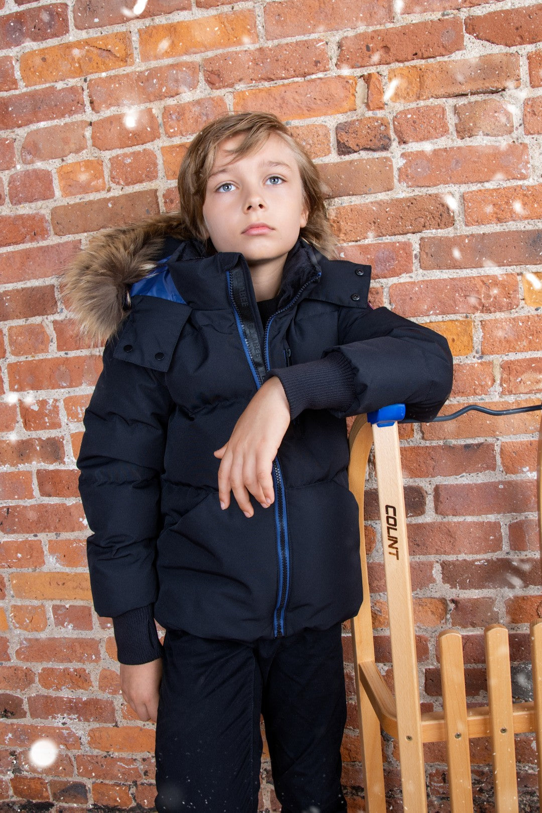 Ellabee Black With Blue Zipper And Lining Racoon Fur Coat