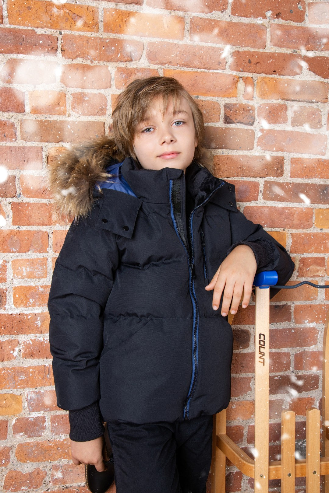 Ellabee Black With Blue Zipper And Lining Racoon Fur Coat