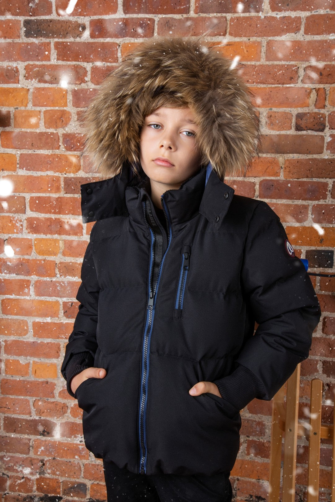 Ellabee Black With Blue Zipper And Lining Racoon Fur Coat