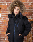 Ellabee Black With Blue Zipper And Lining Racoon Fur Coat
