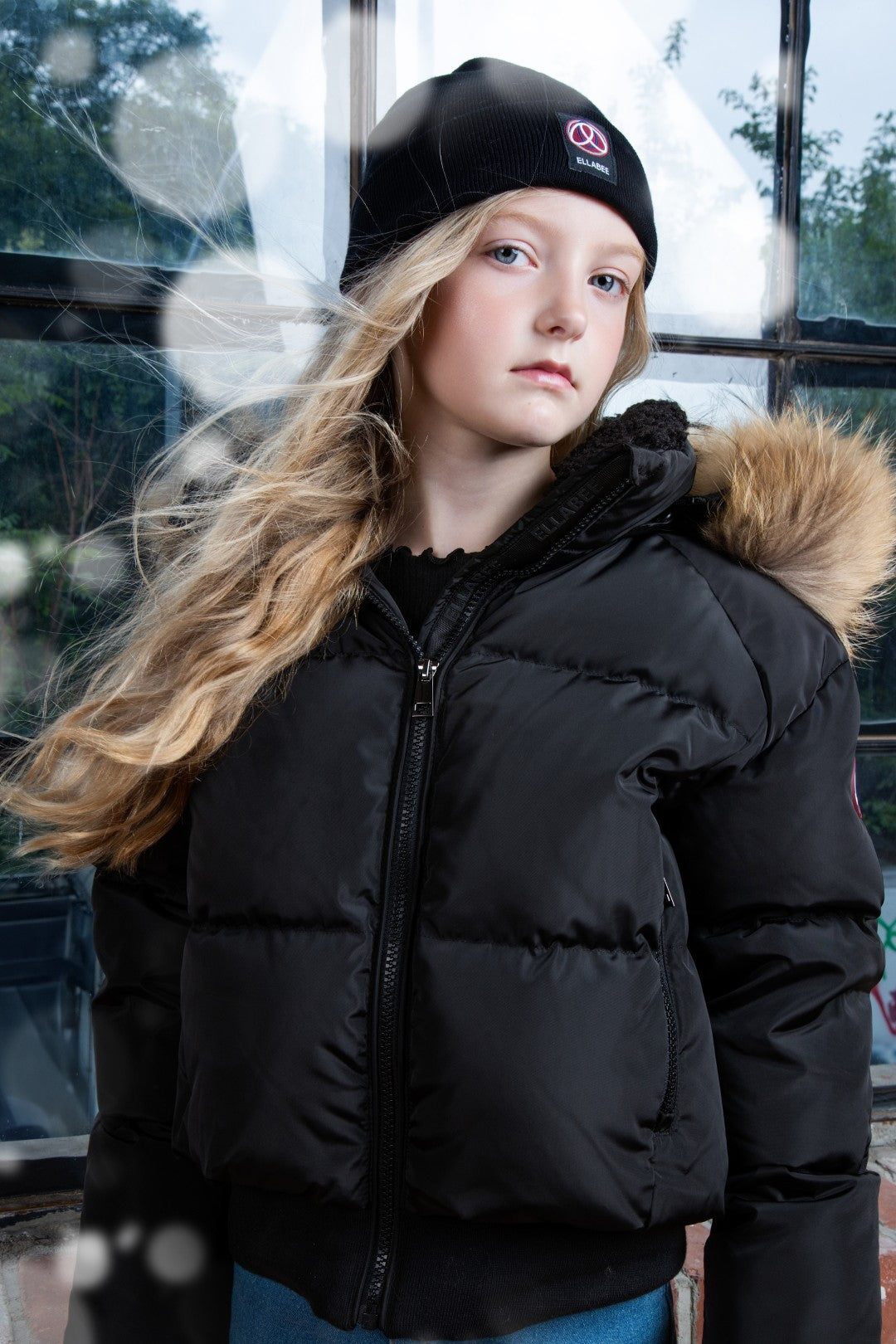Ellabee Girls Shearling Color Bomber With Natural Racoon Fur