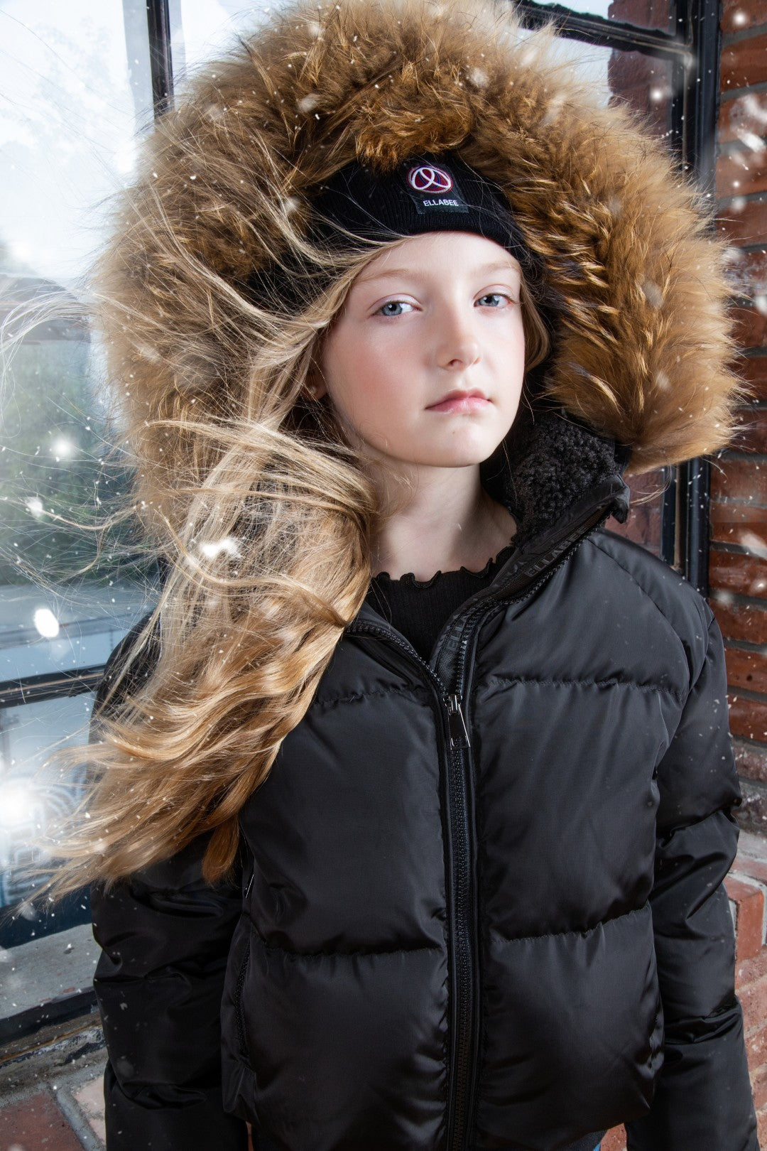 Ellabee Girls Shearling Color Bomber With Natural Racoon Fur