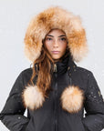 Ellabee Black Gold Fox Layla Canvas Pompom Bomber
