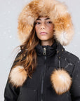 Ellabee Black Gold Fox Layla Canvas Pompom Bomber