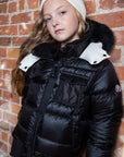 Ellabee Girls Accent Lining Black Fox Fur Coat
