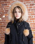 Ellabee Girls Canvas Pompom Bomber Gold Fux Fur
