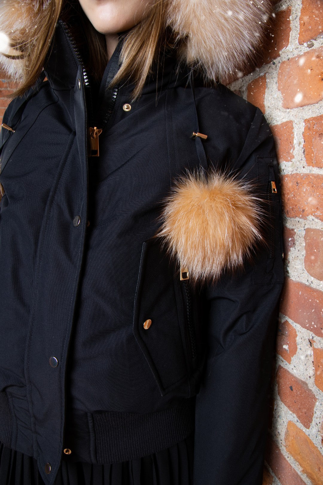 Ellabee Girls Canvas Pompom Bomber Gold Fux Fur