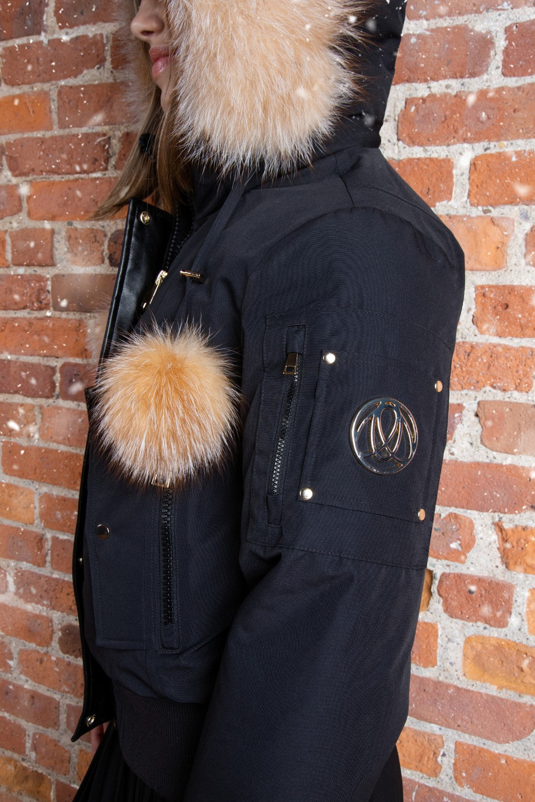 Ellabee Girls Canvas Pompom Bomber Gold Fux Fur