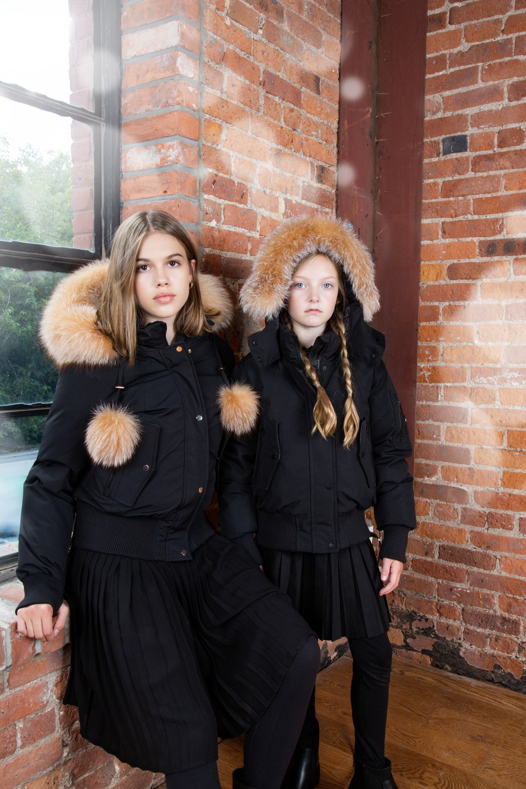 Ellabee Girls Canvas Pompom Bomber Gold Fux Fur