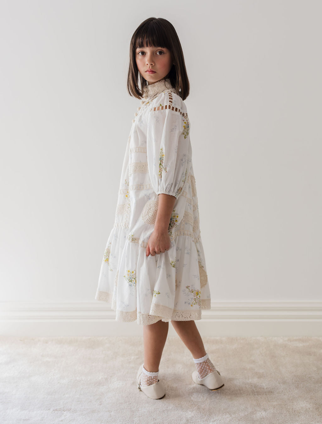 Petite Amalie Spring Meadow Doily Applique Voile Dress