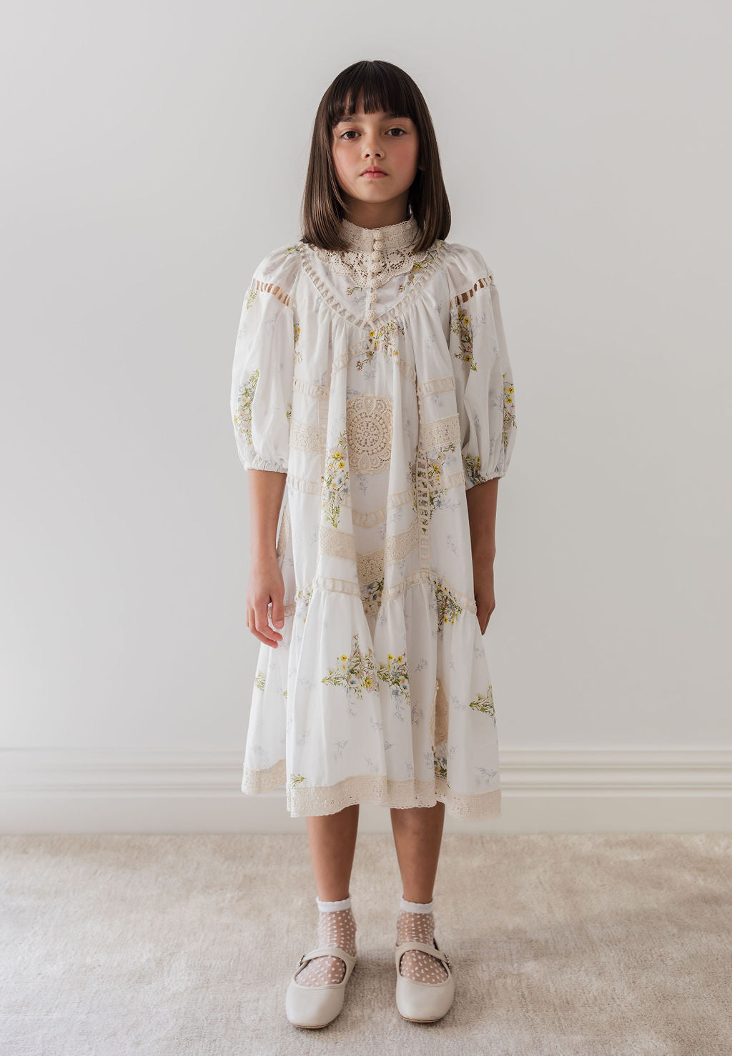 Petite Amalie Spring Meadow Doily Applique Voile Dress